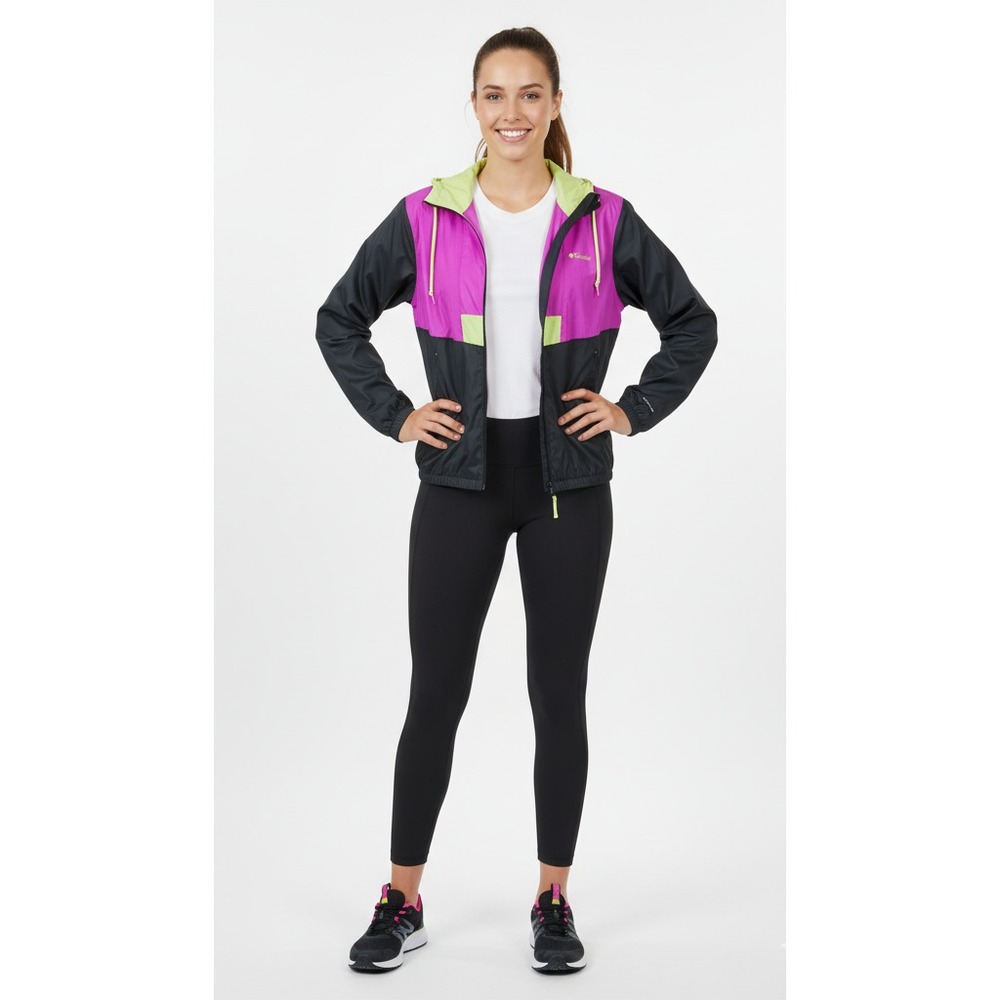 Vintage Columbia Flashback Windbreaker Jacket Womens S Pink Black 90s Retro Rain